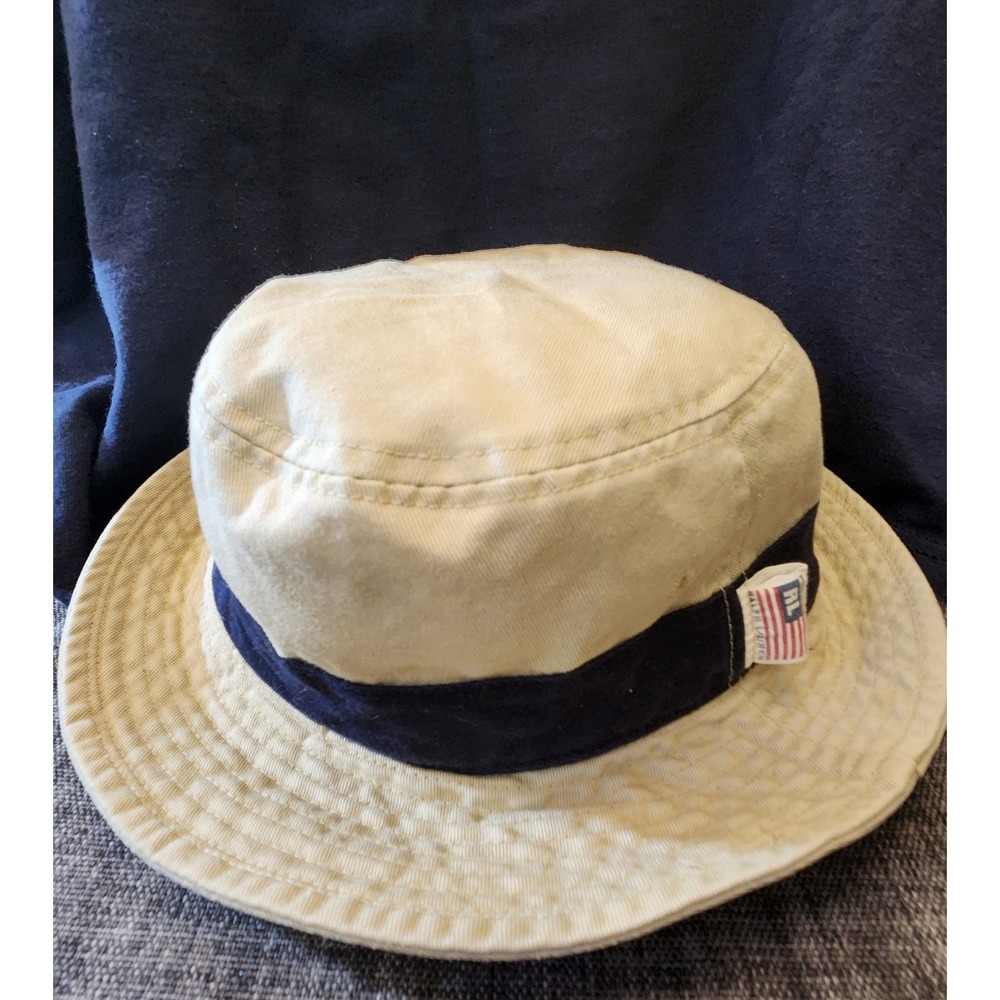 Polo Ralph Lauren Bucket Hat Mens OS Beige Excellent Vintage Polo Jeans Co Flag